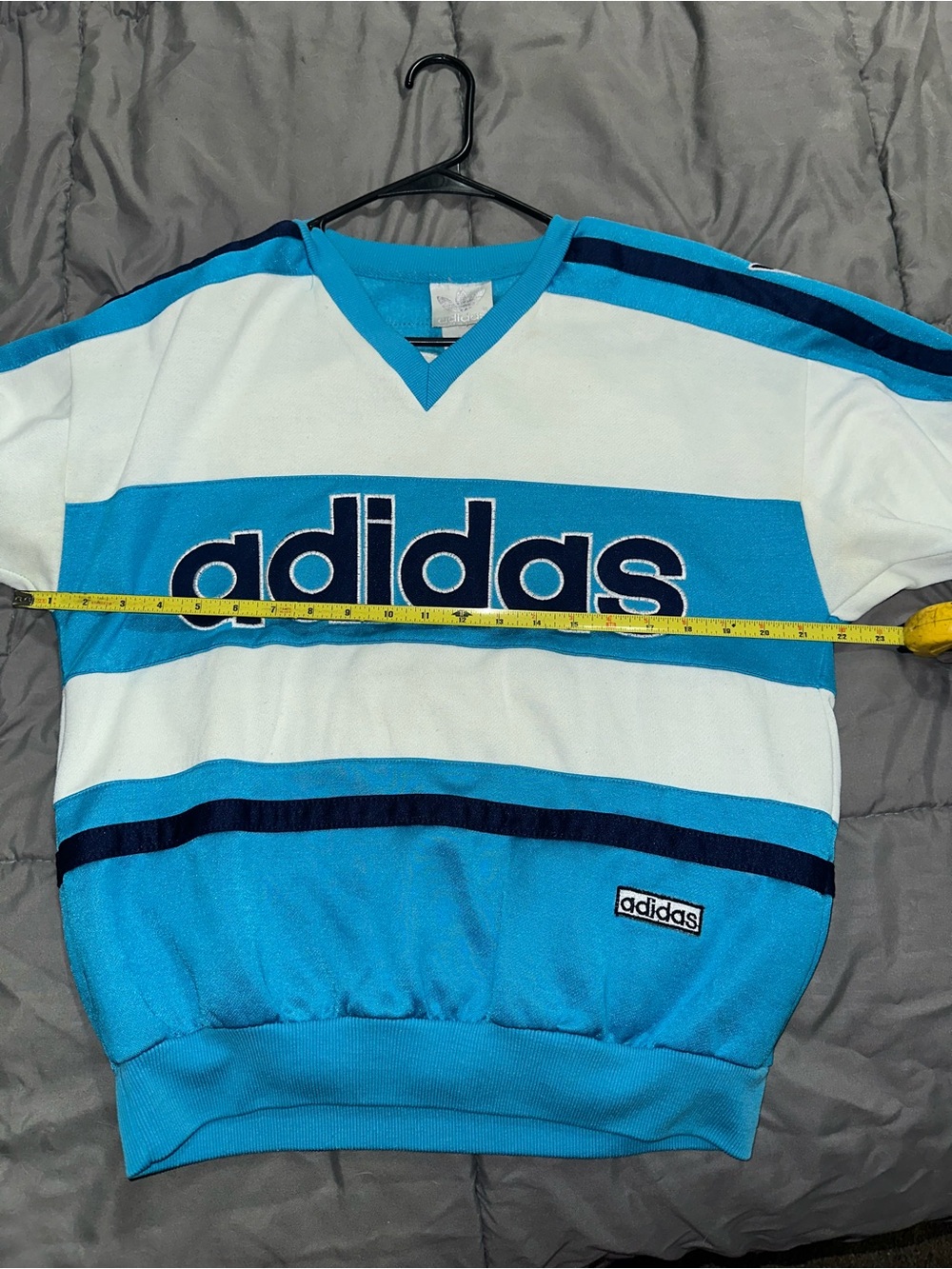 Adidas Vintage Blue & White Striped V-Neck Sweater